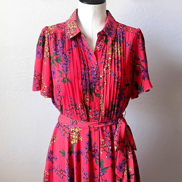 Nanette Lepore Bright Red Floral Belted Dress - Picture 4 of 15